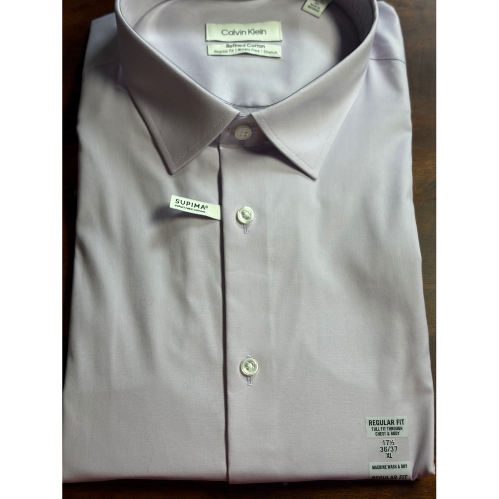 Calvin Klein Mens Lilac Supima Cotton Wrinkle Free Dress Shirt 17.5 36/37